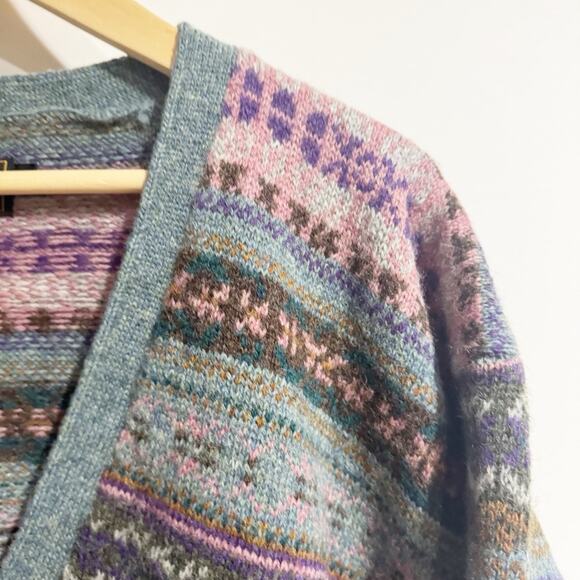 Eddie Bauer Womens Large Wool Knit Fair Isle Cardigan Sweater Rainbow Vtg 90s - Picture 2 of 4